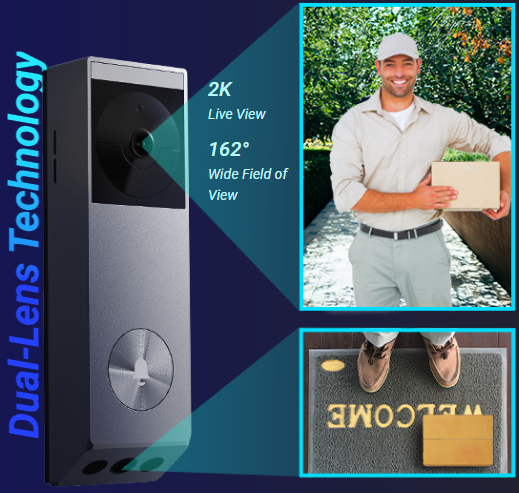 EZVIZ  EP3x Pro 3MP/2K Dual-lens Outdoor Wire-Free Battery Video Doorbell with Spotlight & Solar Panel