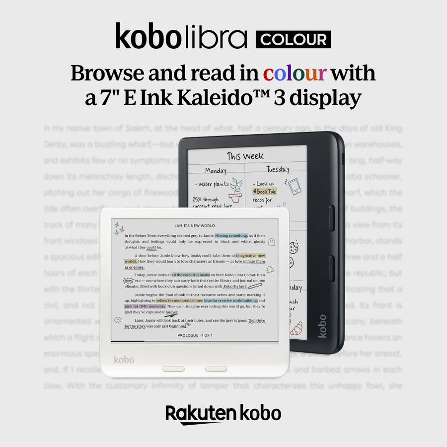 N428-KU-WH-K-CK - KOBO LIBRA COLOUR WHITE 7" E INK COLOUR DISPLAY STYLUS 2 COMPATIBILITY & WATERPROOF E-READER