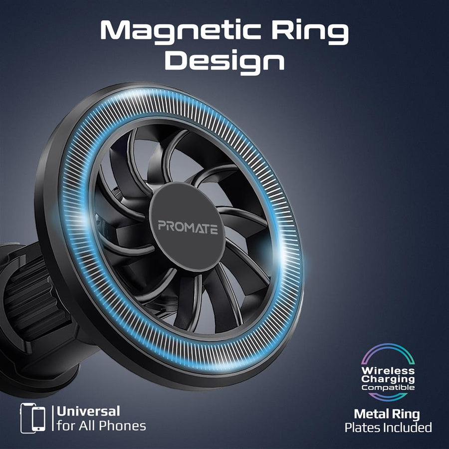 Promate CLIPMOUNT - MagGrip Cradleless AC Vent Magnetic Smartphone Mount. Metal Ring. 360 Rotation.