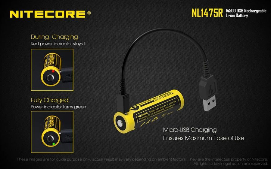 NL1475R - NITECORE LI-ION WIEDERAUFLADBARE 14500 BATTERIE 3.7V 750MAH