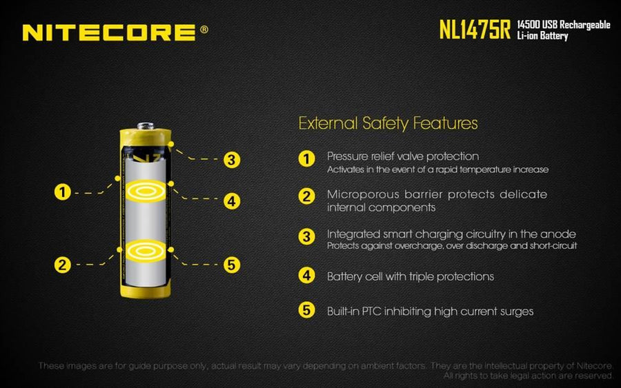 NL1475R - NITECORE LI-ION WIEDERAUFLADBARE 14500 BATTERIE 3.7V 750MAH
