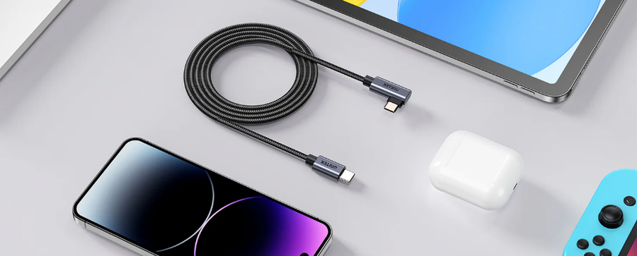 Unitek C14123BK-5M - 5m USB-C to Right Angled 90 Degree USB-C Connector. Supports 100W PD Fast Charging