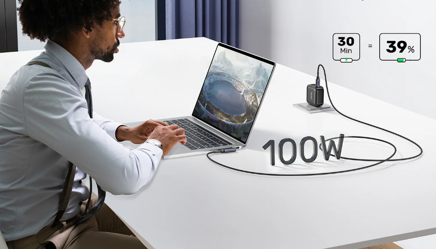 Unitek C14123BK-2M - 2m USB-C to Right Angled 90 Degree USB-C Connector. Supports 100W PD Fast Charging