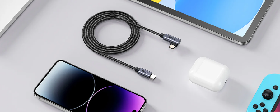 Unitek C14123BK-2M - 2m USB-C to Right Angled 90 Degree USB-C Connector. Supports 100W PD Fast Charging