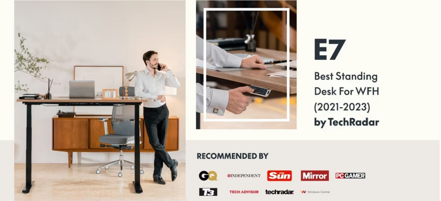 FlexiSpot E7 Premium Ergonomic Office Standing Desk WFH - 1400x700mm - Dual Motors - 3 Stage Height Range 580-1230mm - Programmable Height Memory Control - Anti-Collision Function - Weight Capacity 125kg - White Table Top - White Base Frame