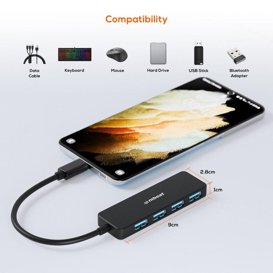 MB-C3H-5K - mbeat 4-Port USB-Hub mit USB-C DC-Anschluss