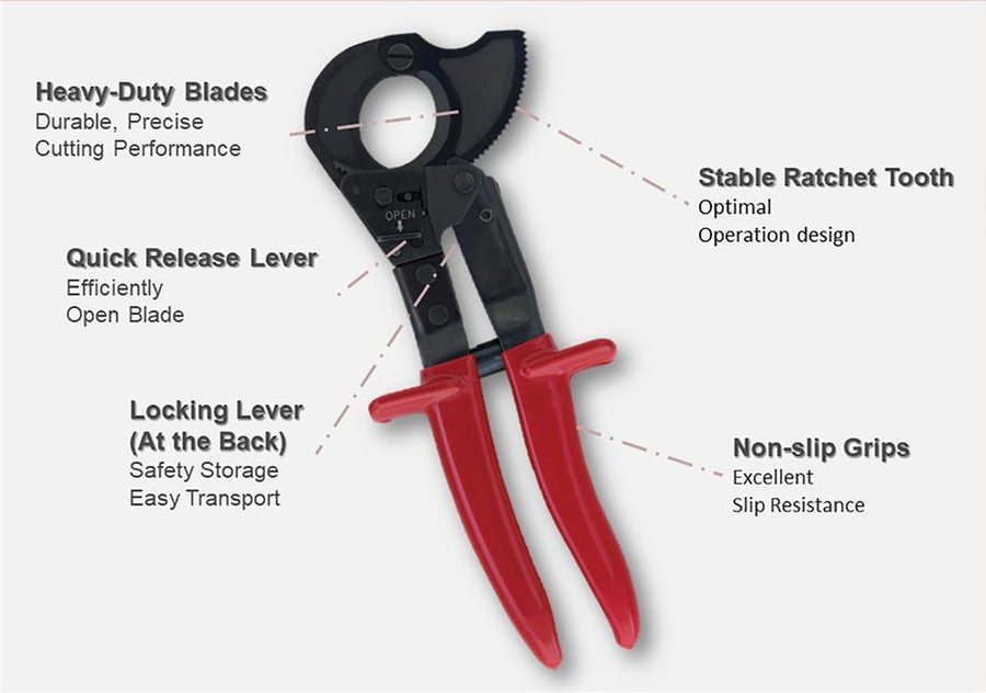 HANLONG HT-535B - Heavy Duty Ratchet Cutter for Cable up to 250mm2. Quick Release Lever Non Slip Grips