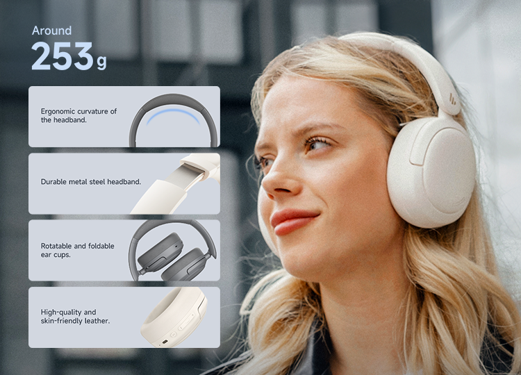 Edifier  W800BT Pro Wireless Over-Ear Noise-Cancelling Headphones - Grey
