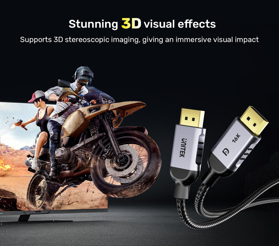 Unitek C1626GY-2M - 2m DisplayPort V2.1 Cable. Supports 16K@60Hz 8K@120Hz & 4K@240Hz