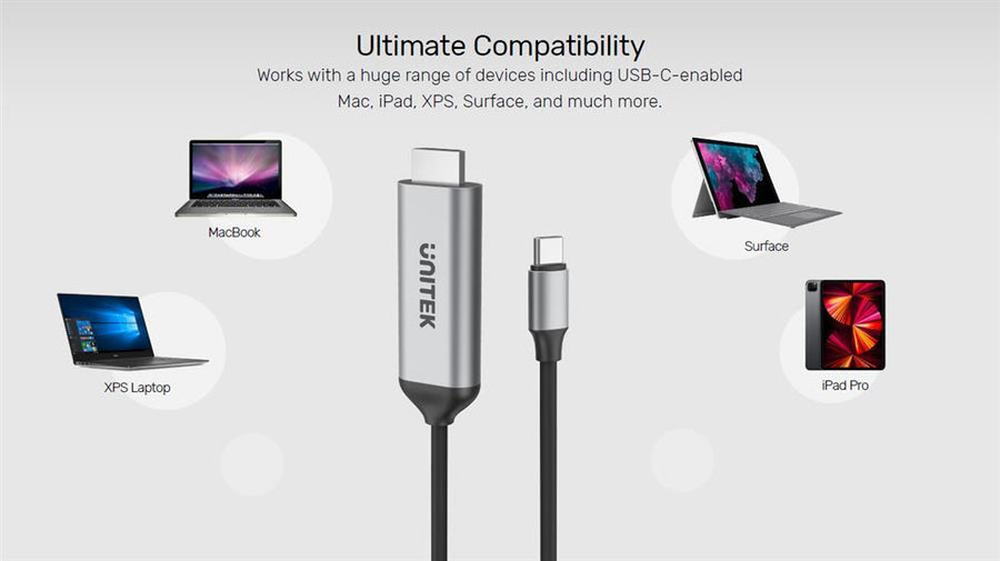 Unitek V1423A - 1.8m 4K USB-C to HDMI cable. Premium Audio Video UltraHD. Gold Plated Connectors.