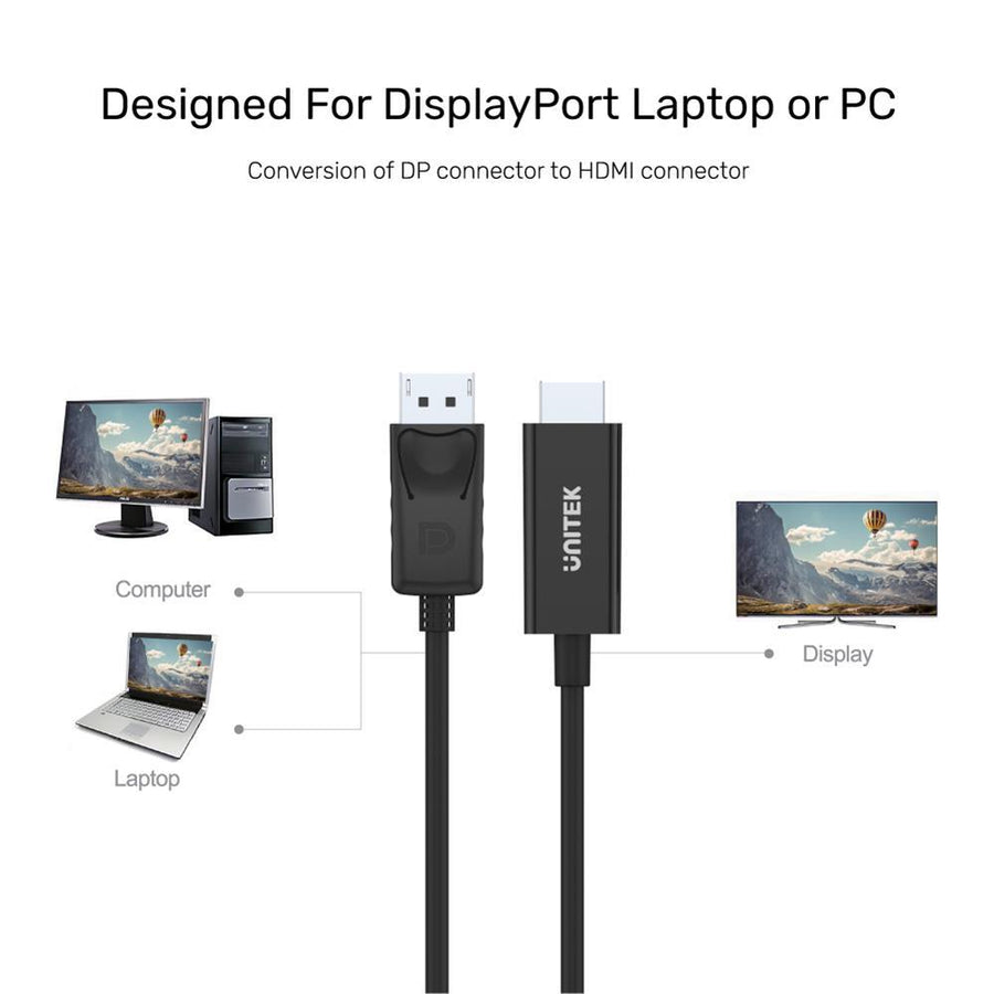 Unitek Y-5118CA - 1.8m DisplayPort to HDMI Cable. FHD up to 1920x1200 PC & HDTV up to 1080P.