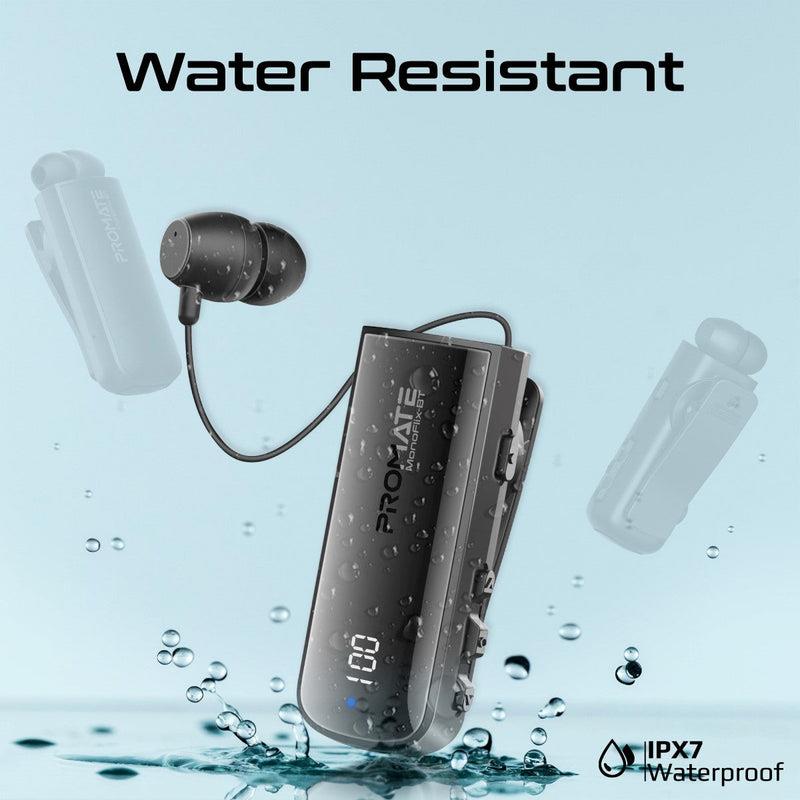 Promate MONOFLIX-BT - Mono Bluetooth Earphone w/ Dynamic HD Sound & Built-in Mic Retract Earphone