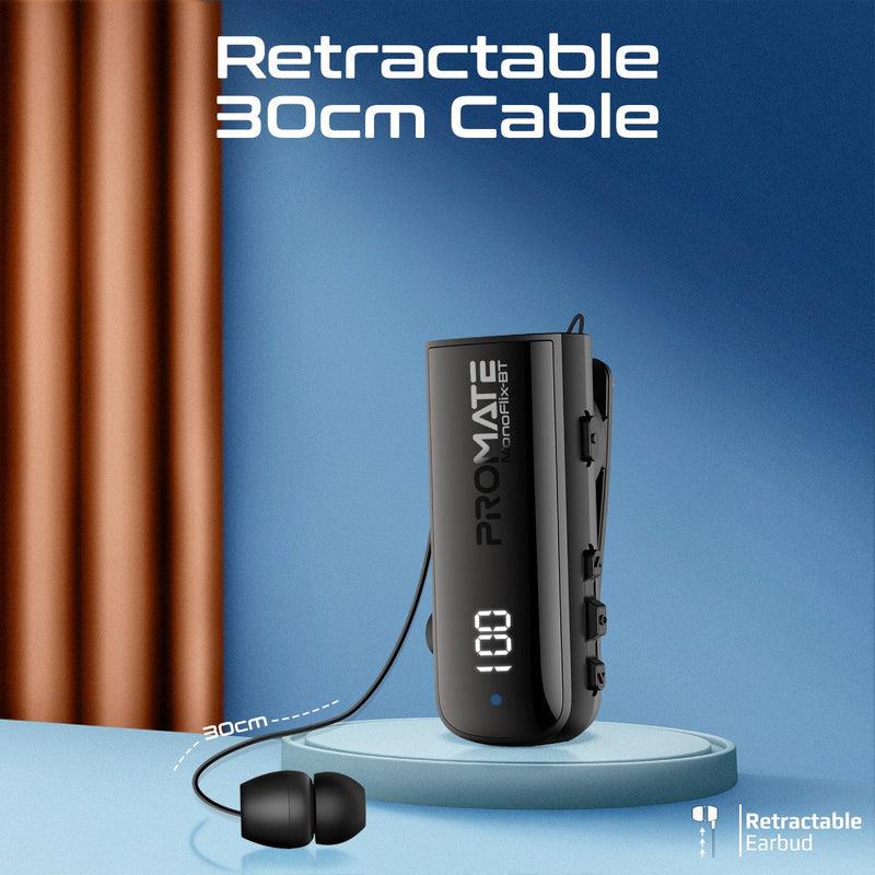 Promate MONOFLIX-BT - Mono Bluetooth Earphone w/ Dynamic HD Sound & Built-in Mic Retract Earphone