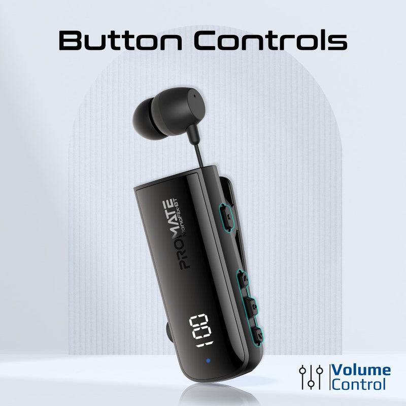 Promate MONOFLIX-BT - Mono Bluetooth Earphone w/ Dynamic HD Sound & Built-in Mic Retract Earphone