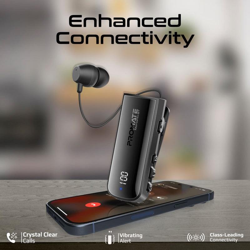 Promate MONOFLIX-BT - Mono Bluetooth Earphone w/ Dynamic HD Sound & Built-in Mic Retract Earphone