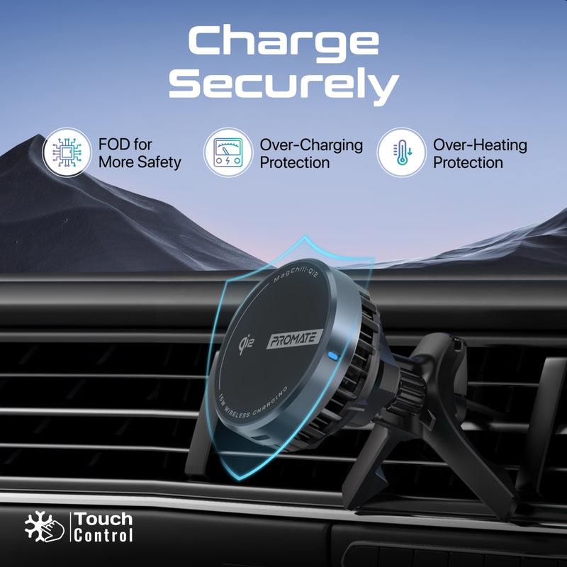 Promate MAGCHILL-QI2 - 15W ActiveCool Cradleless Qi2 Wireless Smartphone inCar Charger Mount. MagSafe
