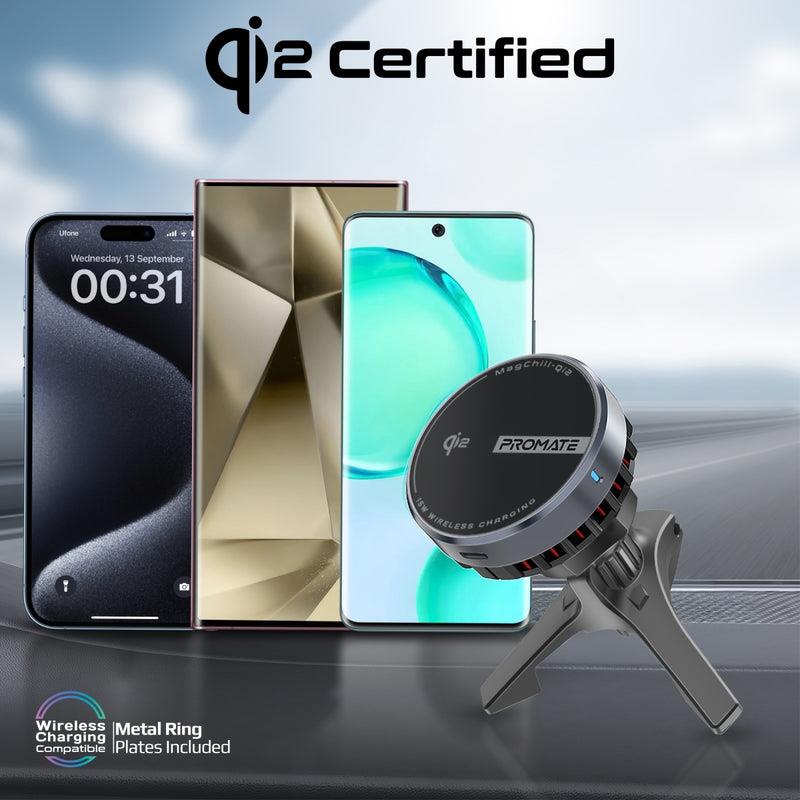 Promate MAGCHILL-QI2 - 15W ActiveCool Cradleless Qi2 Wireless Smartphone inCar Charger Mount. MagSafe