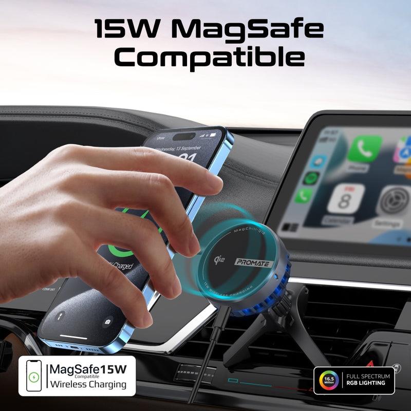 Promate MAGCHILL-QI2 - 15W ActiveCool Cradleless Qi2 Wireless Smartphone inCar Charger Mount. MagSafe