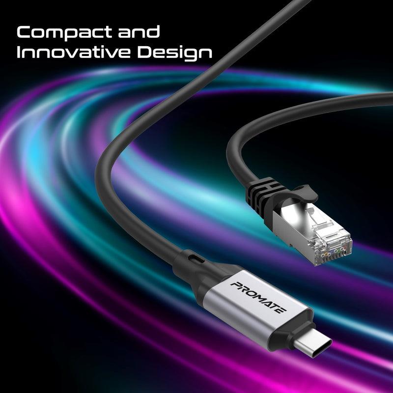 Promate CLINK-RJ45 - 5m USB-C to RJ45 High-Speed 1Gbps Ethernet Cable. Premium Aluminium Alloy