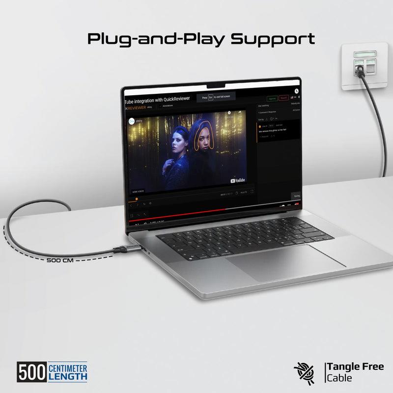Promate CLINK-RJ45 - 5m USB-C to RJ45 High-Speed 1Gbps Ethernet Cable. Premium Aluminium Alloy