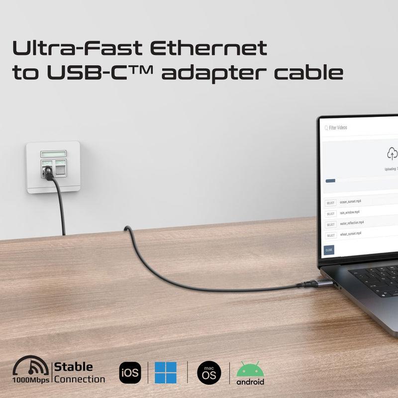 Promate CLINK-RJ45 - 5m USB-C to RJ45 High-Speed 1Gbps Ethernet Cable. Premium Aluminium Alloy