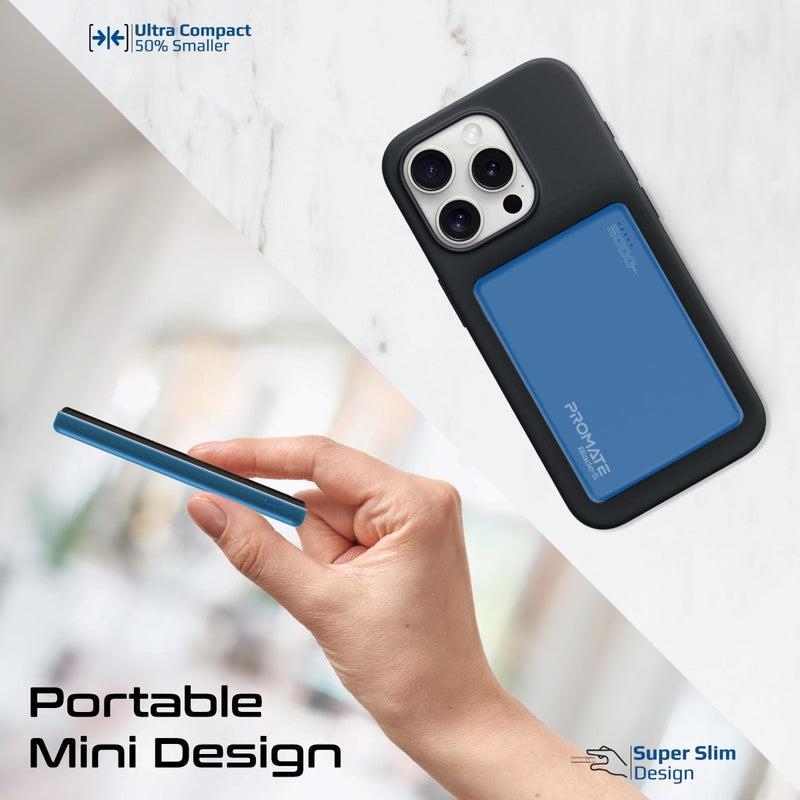 Promate BLADE-5-BL - 5000mAh Ultra-Slim Wireless Charging 15W MagSafe PowerBank 20WPD USB-C In/Out Port Smart