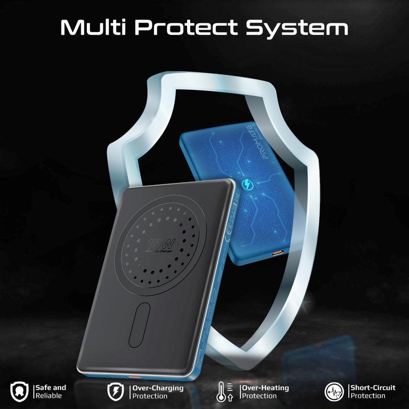 Promate BLADE-5-BL - 5000mAh Ultra-Slim Wireless Charging 15W MagSafe PowerBank 20WPD USB-C In/Out Port Smart