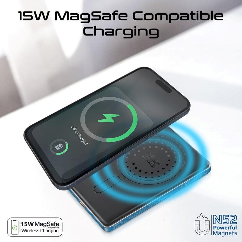 Promate BLADE-5-BL - 5000mAh Ultra-Slim Wireless Charging 15W MagSafe PowerBank 20WPD USB-C In/Out Port Smart