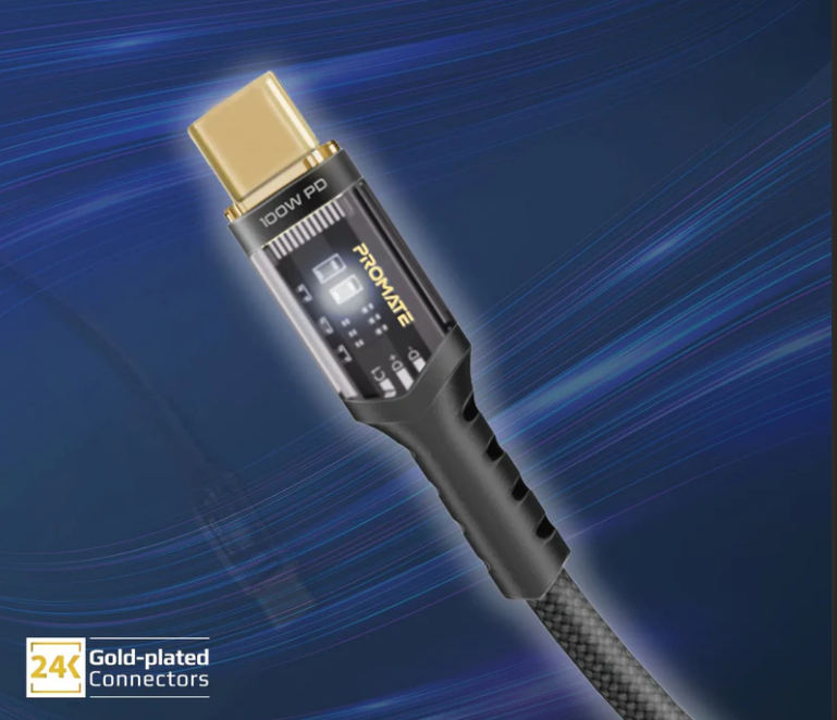 Promate LUCIDLINE-CC200W - 2m USB-C to USB-C Ultra-Fast 100W PD Cable w/ Transparent Connectors