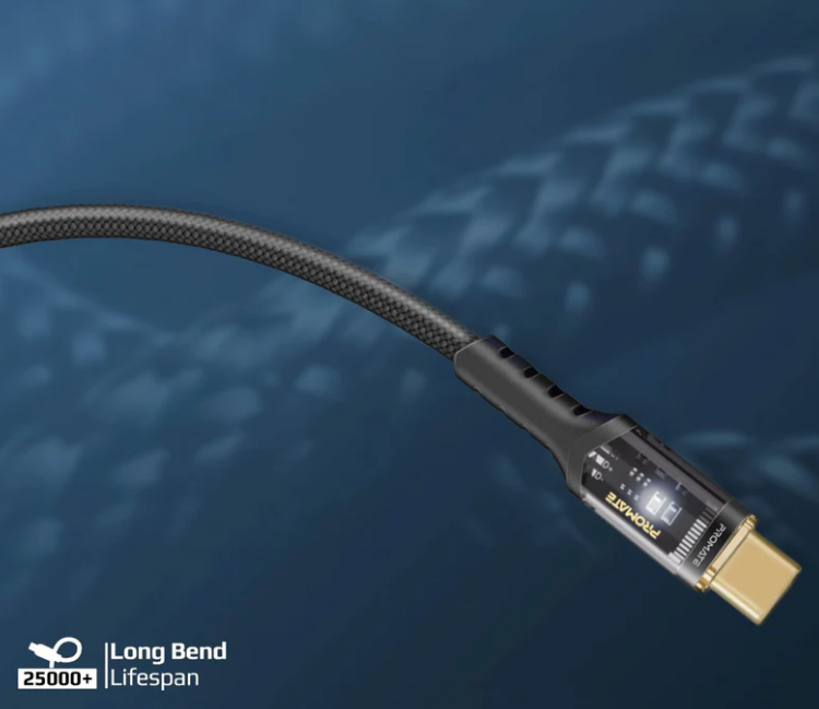 Promate LUCIDLINE-CC200W - 2m USB-C to USB-C Ultra-Fast 100W PD Cable w/ Transparent Connectors