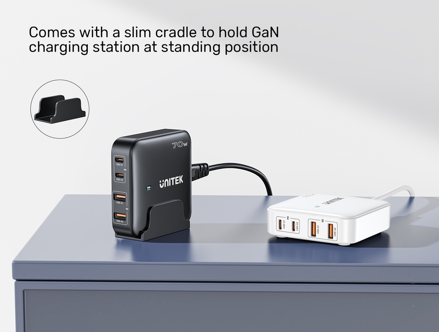 Unitek P1228AWH - 70W Desktop GaN Charging Station 2x USB-C PD Ports & 2x USB-A QC3.0 Ports.