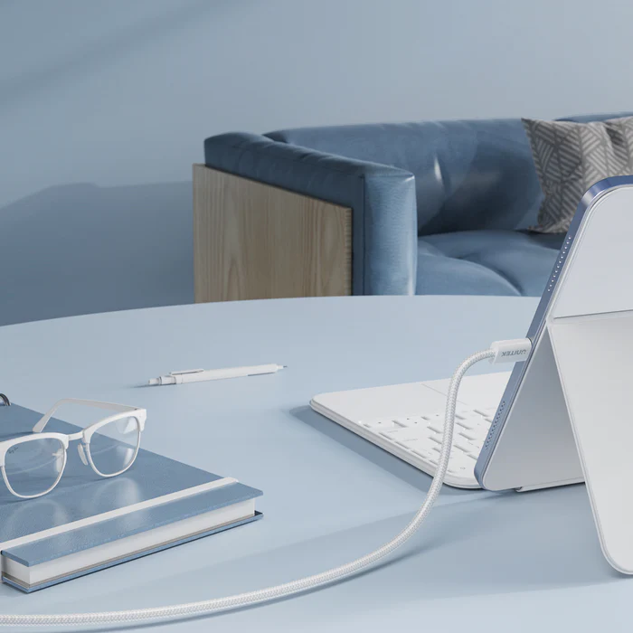 Unitek C14141A-WHT - 1M USB-C to USB-C Magnetic Cable. Supports 100W PD Fast Charging. Tangle-free