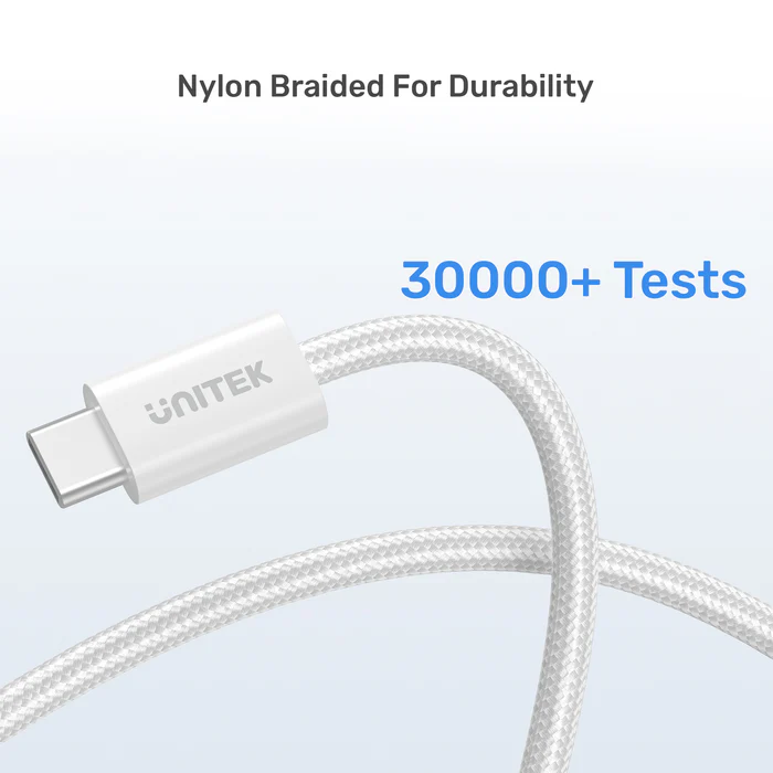 Unitek C14141A-WHT - 1M USB-C to USB-C Magnetic Cable. Supports 100W PD Fast Charging. Tangle-free