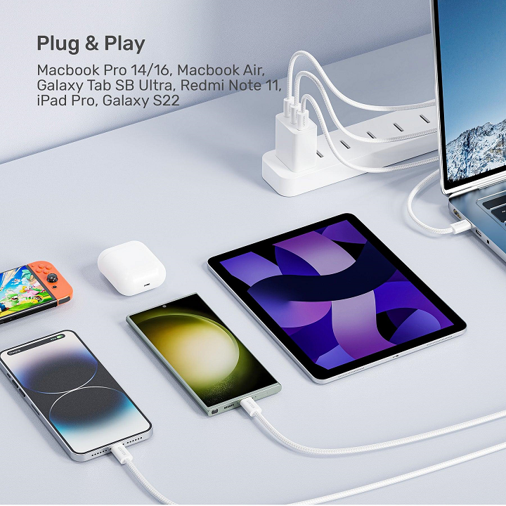 Unitek C14141A-WHT - 1M USB-C to USB-C Magnetic Cable. Supports 100W PD Fast Charging. Tangle-free