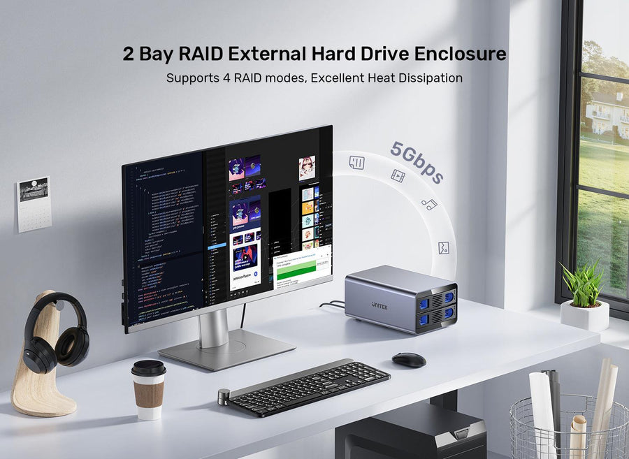 Unitek S1308B - 2-Bay RAID External HD Enclosure. Supports RAID 1 both 2.5'' & 3.5'' SATA HDD