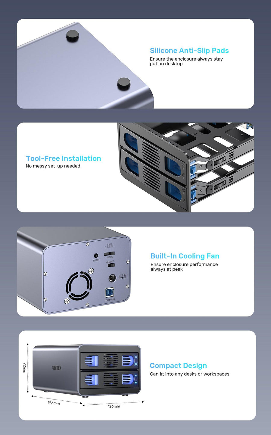 Unitek S1308B - 2-Bay RAID External HD Enclosure. Supports RAID 1 both 2.5'' & 3.5'' SATA HDD