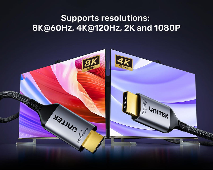 Unitek V1610A - 1.8M 8K 60Hz DisplayPort 1.4 to HDMI 2.1 Adpater Cable. Supports 8K Ultra HD Res