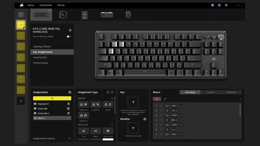 CH-914901E-NA - CORSAIR K70 CORE TKL WIRELESS RGB MLX RED V2 SOUND DAMPENING ROTARY DAIL GAMING KEYBOARD