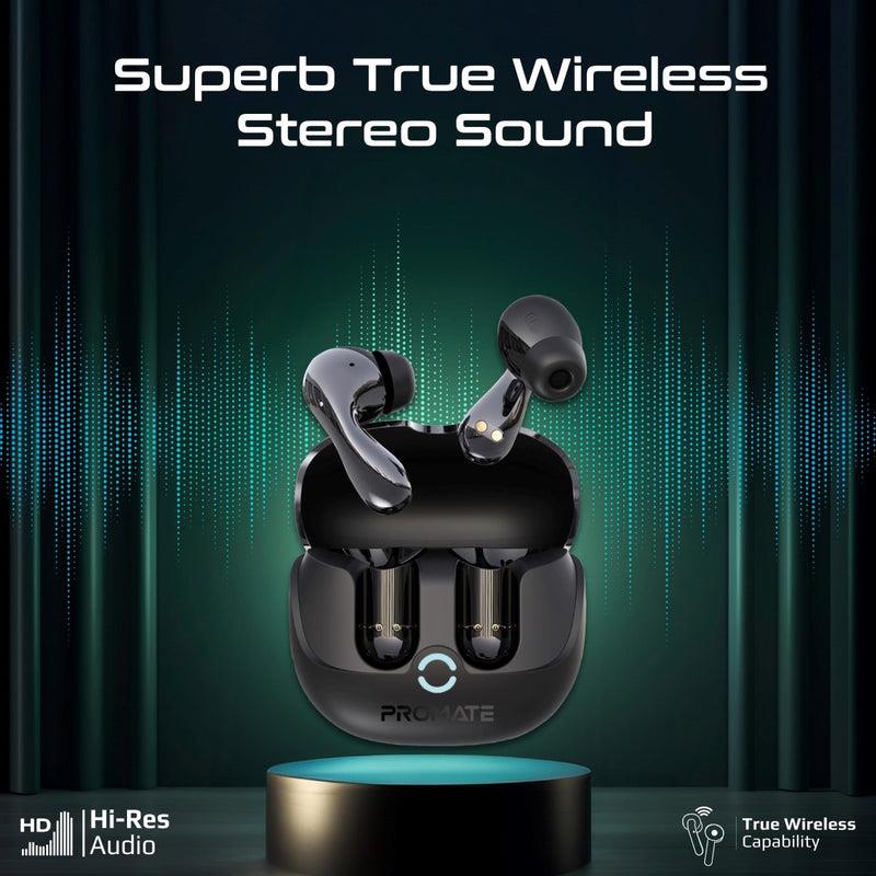 Promate BATON-BLK - In-Ear HD Bluetooth Earbud Hybrid ANC TWS w/ Intellitouch Includes 500mAh Recharging