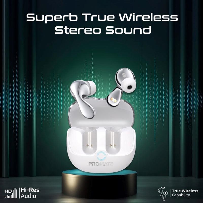 Promate BATON-WHT - In-Ear HD Bluetooth Earbud Hybrid ANC TWS w/ Intellitouch 500mAh Recharging Battery