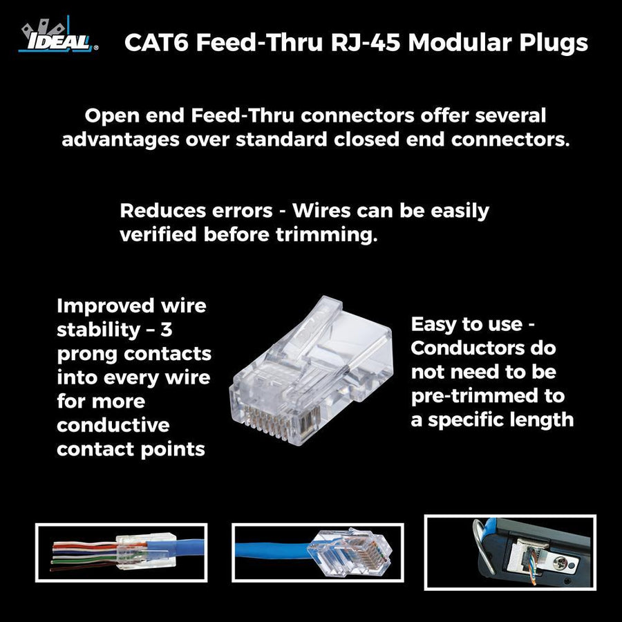 IDEAL INDUSTRIES IDL85-377J - CAT6 UTP RJ45 Push Through Plug Jar of 100 Compatible w/ 30-496