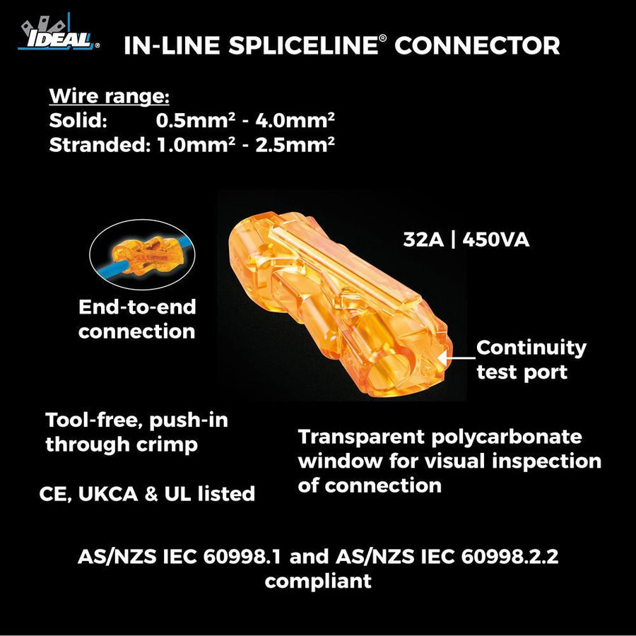 IDEAL INDUSTRIES IDL30-1142J - 32A Spliceline Wire Connector 100pc Jar. 0.5mm2 - 4.0mm2 Solid 1.0 mm2
