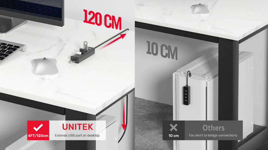 Unitek Y-3089V01 - USB 3.0 4-Port hub w/ 1.2m Cable Speed Data Trans Rate up to 5Gbps. Plug & play. LED