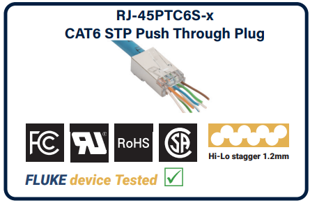 DYNAMIX RJ-45PTC6S-100J - Cat6 STP Internal Ground Push Through Plug 100pc Jar Solid/Stranded