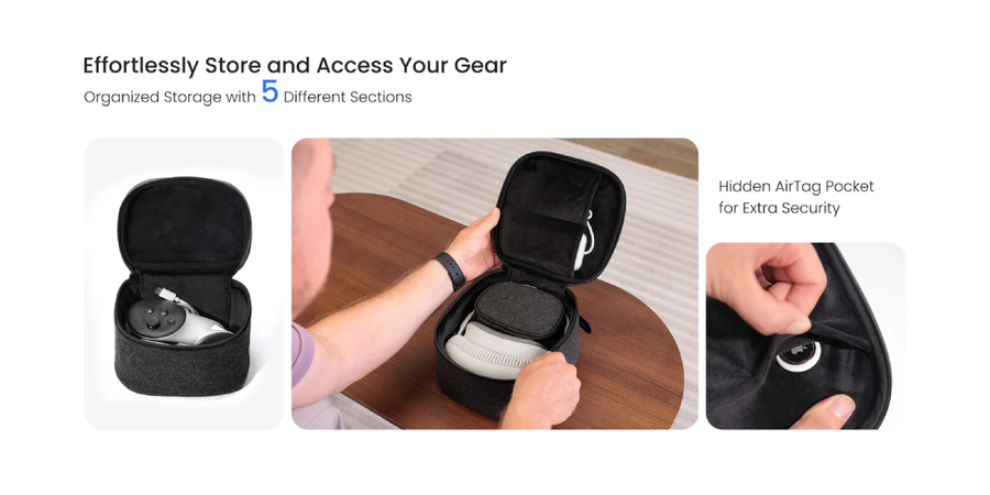Kiwi Design   for META Oculus Quest 2 / 3 / Vision Pro P4 Portable Carry Soft Case