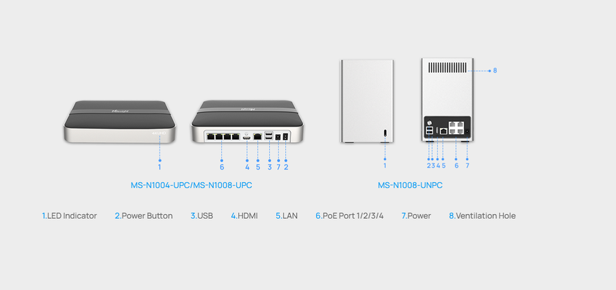 MS-N1008-UPC - Milesight 4K 8 Channel IP Camera NVR with PoE Built in