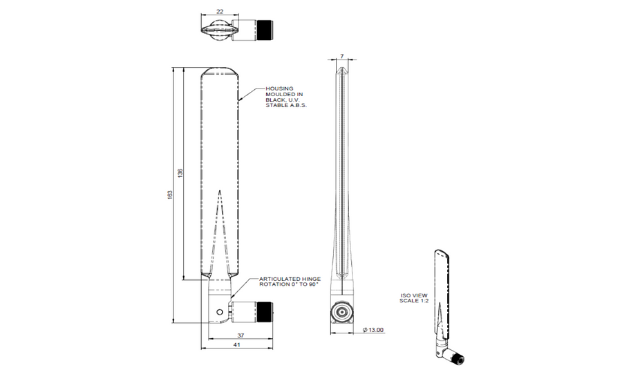 Panorama Antennas PWB-BC3G-38-RSMAP - 2G/3G/4G/5G LTE Paddle Antenna with right angle SMA