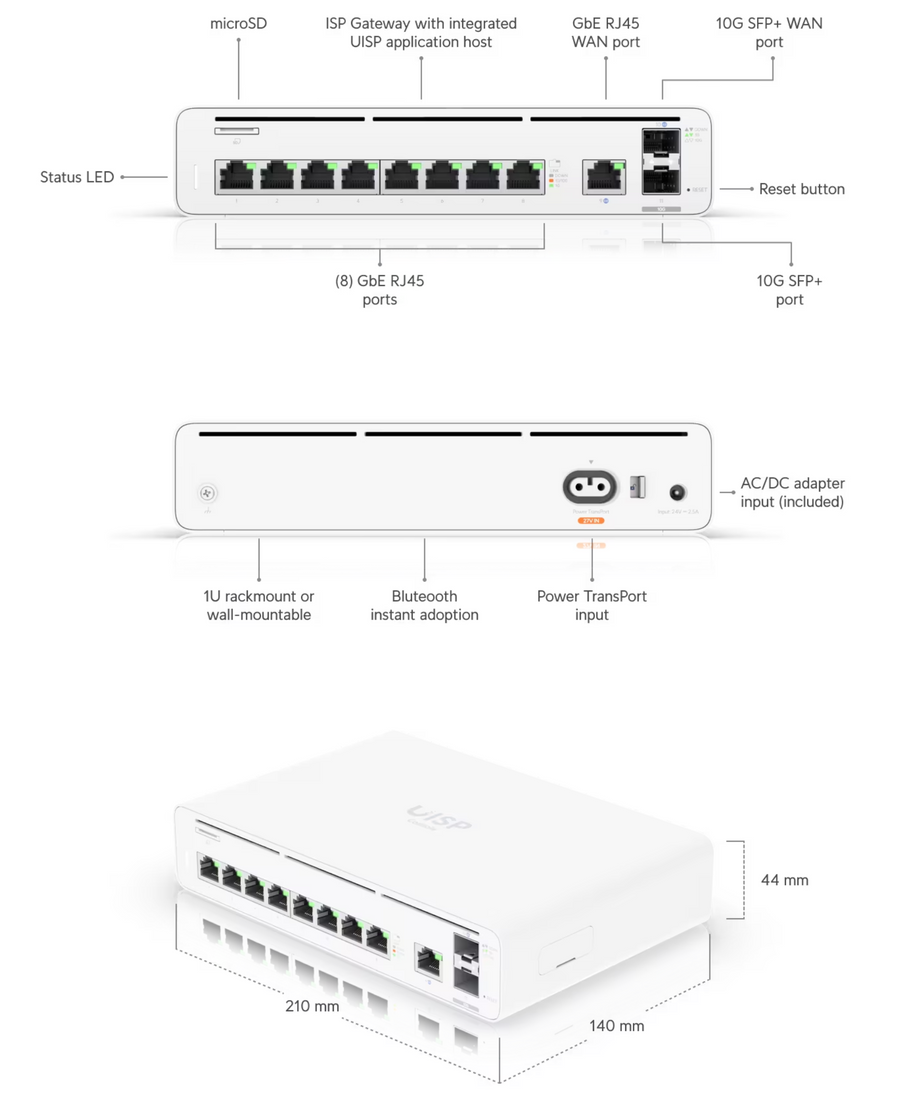 UISP-Console - Ubiquiti UISP Console with Integrated Switch and Multi-gigabit Ethernet Gateway