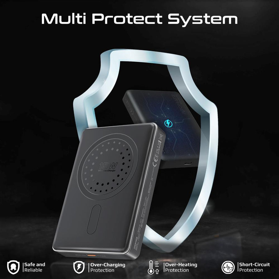 Promate BLADE-10-BLK - 10000mAh UltraSlim Wireless Charging 15W MagSafe 20WPD USB-C In/Out Port Smart