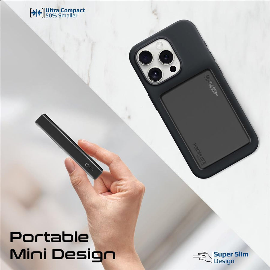 Promate BLADE-10-BLK - 10000mAh UltraSlim Wireless Charging 15W MagSafe 20WPD USB-C In/Out Port Smart